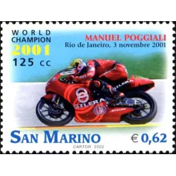 Manuel descansa campeón del mundo del motociclismo 125cc